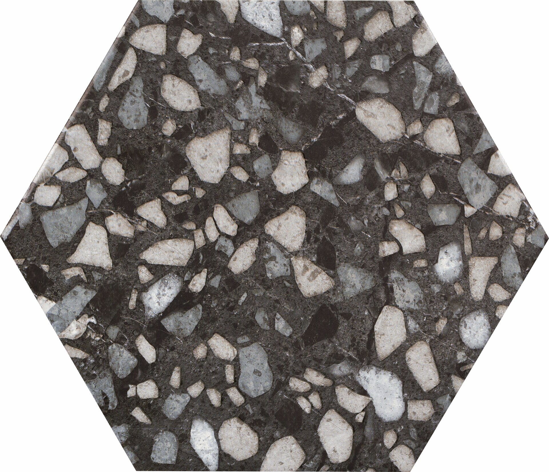 9x10 Hexagon Black Terazzo porcelain tile - Industry Tile